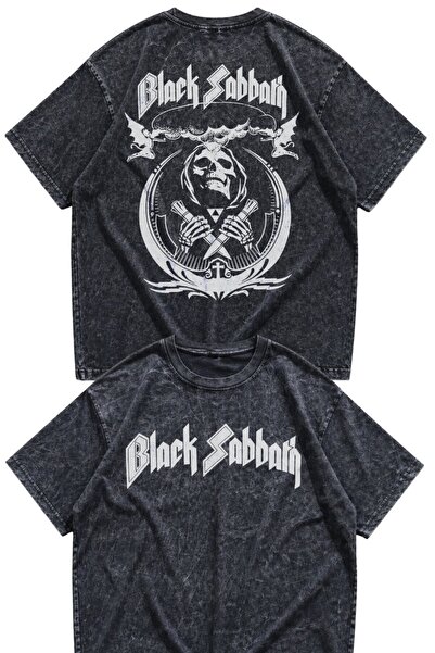 Fuddy Moda Unisex Oversize Μπλουζάκι Black Sabbath με σχέδιο πλάτης, Vintage ...