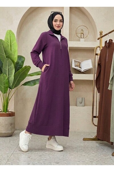 MİSMOLY Lina Series Zippered Sport Long Hijab Dress with Pockets - Aerobin