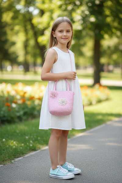 Aware Time Ψάθινη τσάντα χιαστί για κορίτσια με αξεσουάρ