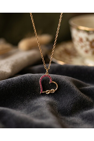 stainless steell Gold Color Infinity Heart Design Fuchsia Zircon Stone Tarnis...