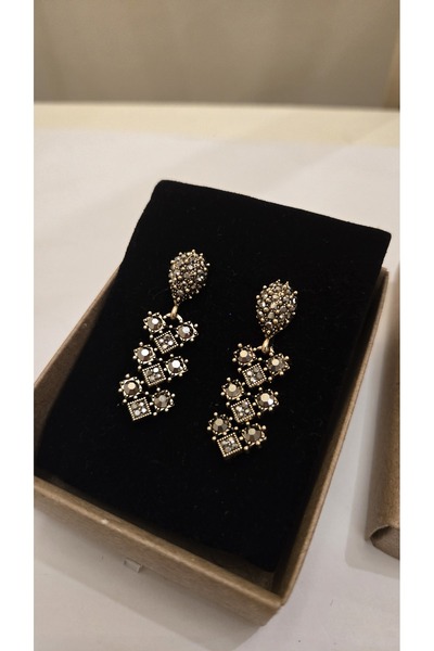 BULU'US ACCESSORIES Bronz Antik Vintage Zirkon Taşlı Küpe Sevgiliye Anneye Eş...