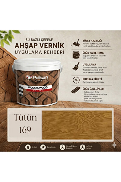 Polisan Wood&Wood Anti Aging Ahşap Verniği Yarı Mat Su Bazlı Ahşap Boyası 0,7...