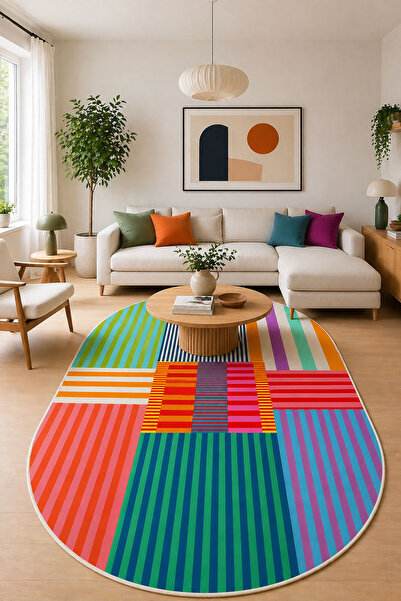 Digital Anti-Slip Washable Colorful Oval Living Room Rug Kitchen Carpet Runner Bath Mat