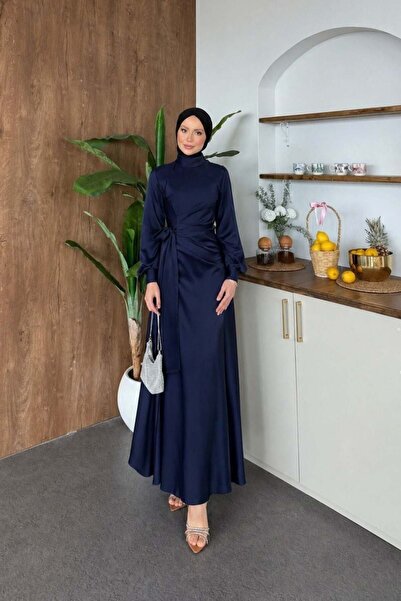 Şulemoda Giyim Νοκτίρα Σατέν Φόρεμα Ναυτικό Μπλε