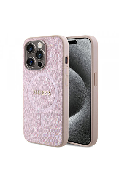 Stef's Cat Θήκη MagSafe για Apple iPhone 15 Pro, Guess, Saffiano, Ροζ