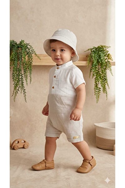 Leylababybutik Şapkalı Cep Detaylı Erkek Bebek Tulum Takım