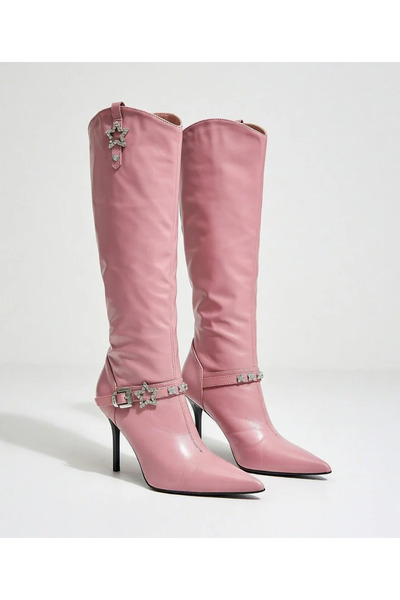 Violon Μπότες ροζ ροζέ με λεπτομέρεια ζώνης με αστέρια και λεπτομέρεια στην ζ...