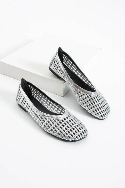 diclepolat Γυναικείες Ασημένιες Χειροποίητες Πλεκτές Καθημερινές Μπαλαρίνες