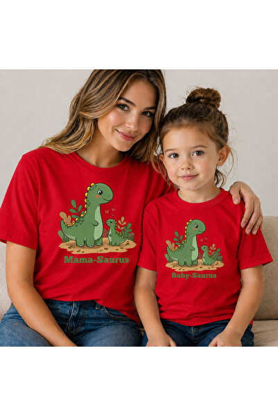 VODEXA Tricou supradimensionat cu imprimeu cu dinozauri drăguți pentru mamă ș...