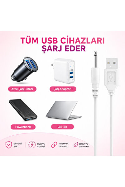 Hazeki USB DC Şarj Kablosu 50 CM 2.5 mm Uyumlu Vibratör Şarj Kablosu