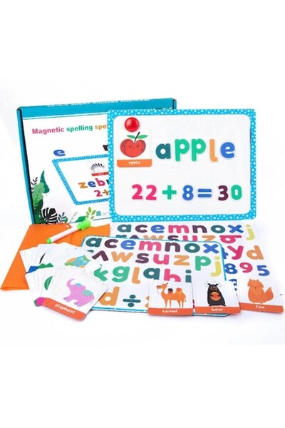 Stuniko ® Tablă magnetică educativă - 82 de litere și numere, 25 de cartonașe...