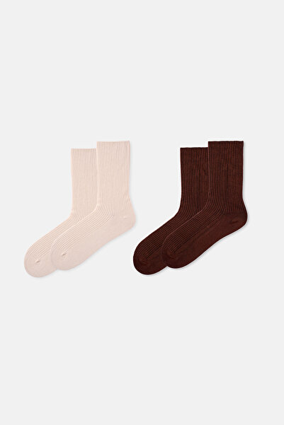 Dagi Εκρού-καφέ γυναικείες κάλτσες από μπαμπού 2 τεμαχίων