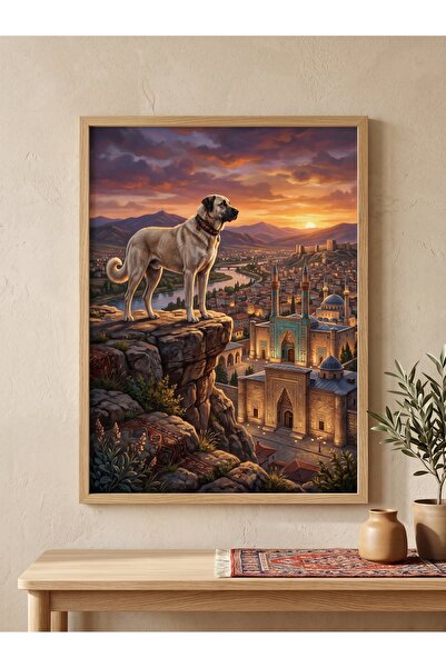 DEKORASOR Anadolu Aslanı Sivas Kangal Köpeği Manzaralı Çerçeveli Tablo - Gele...