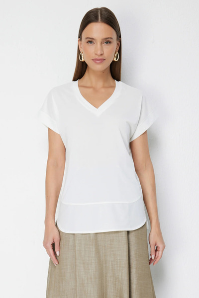 On Fashion V-Neck T-Shirt with Pieces-71475