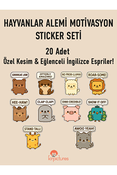 Kirpictures Sevimli Hayvanlar Esprili İngilizce Sözlü Sticker Seti Laptop Çık...