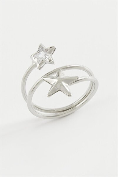 ZERO LAND Gldisptm Heart Star Zircon Stone (32751) Ring-Silver Color