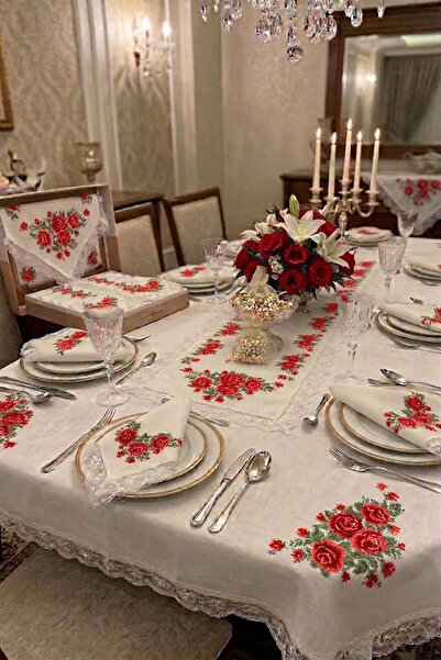 Çt Çeyizci Tekstil Σετ Φαγητού Καρφιτσωτό Κόκκινο για 12 Άτομα – 26 Τεμάχια 1...