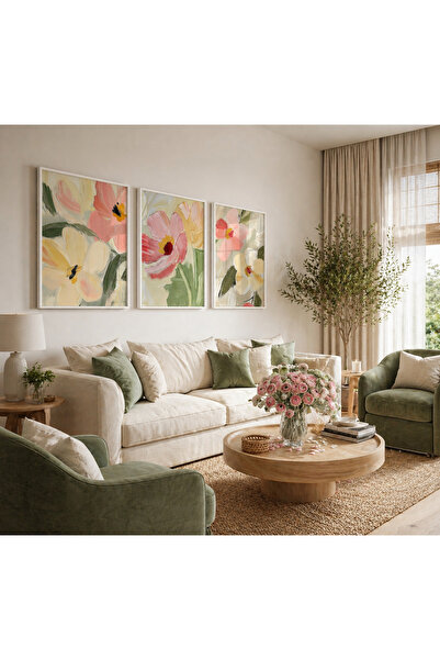 TekTablo Σετ 3 τεμαχίων ζωγραφικών πινάκων λουλουδιών με κορνίζα |   Μοντέρνα...
