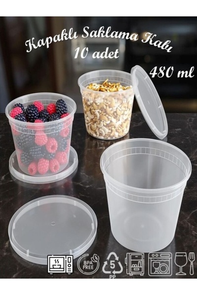 troykar 10 Adet 16 oz (480 ml) Şeffaf Sızdırmaz Şeffaf Kapaklı Saklama Kabı Y...