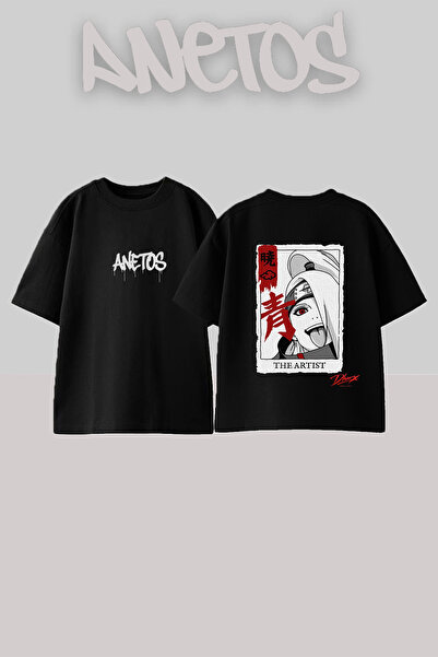 Anetos تي شيرت ديدارا ناروتو بتصميم مطبوع من الخلف مصنوع من القطن باللون الأس...