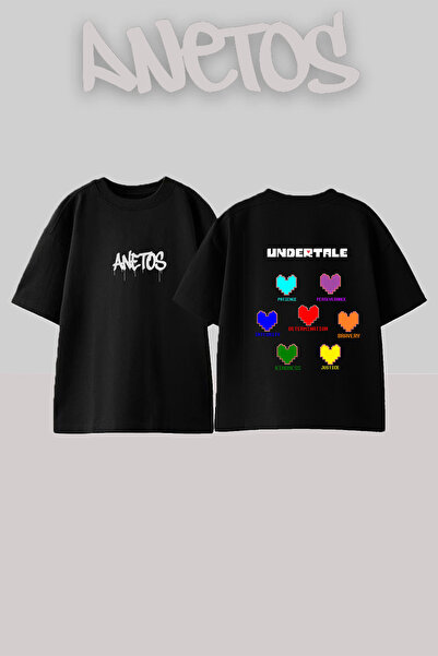 Anetos Μπλουζάκι Undertale Souls Design με στάμπα στην πλάτη, βαμβακερό, μαύρ...