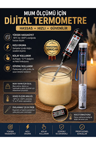 eSLeTc Hassas Dijital Isı Ölçer Termometre | Mum, Çikolata ve Gıda Ölçüm Cihazı