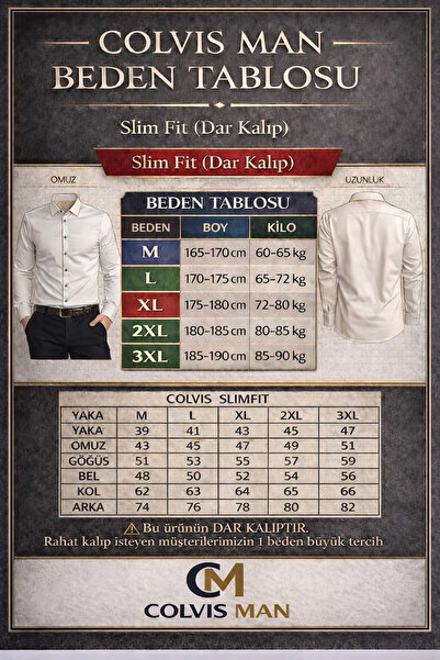 COLVIS MAN Slimfit Dar Kesim Uzunkol Hakimyaka Gizli Düğme Saten Erkek Gömlek