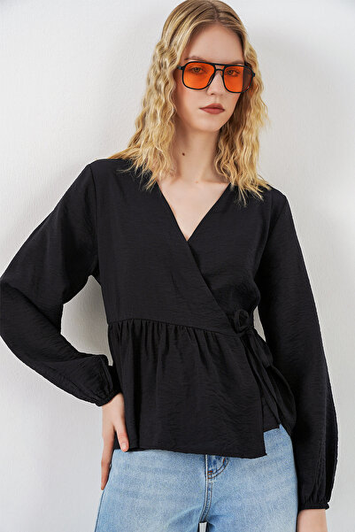 Bigdart Γυναικεία Μακρυμάνικη Μπλούζα με Δέσιμο στο Πλάι 996 - Μαύρο