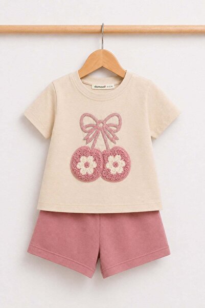 dinamik çocuk طقم صيفي للفتيات الصغيرات مكون من قطعتين، تي شيرت مطرز بنقش الك...