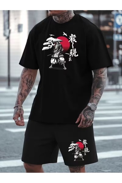 PAVRO Unisex Oversize Σετ Σορτς με Μπλούζα και Σορτς, Άνετο Σετ με Μικτά Τυπω...