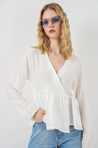 Bigdart Γυναικεία μακρυμάνικη μπλούζα με δέσιμο στο πλάι 996 - Λευκό