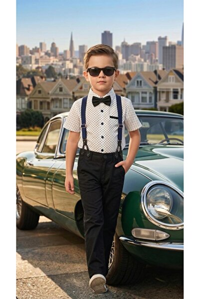 Esterella Αγορίστικο κοντομάνικο σετ με τετράγωνο σχέδιο / με τιράντες και πα...