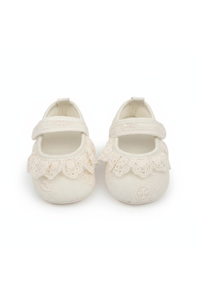 Bambimici - Baby Blossom Lace Mary Jane Shoes - Beige & White - 0M to 18M