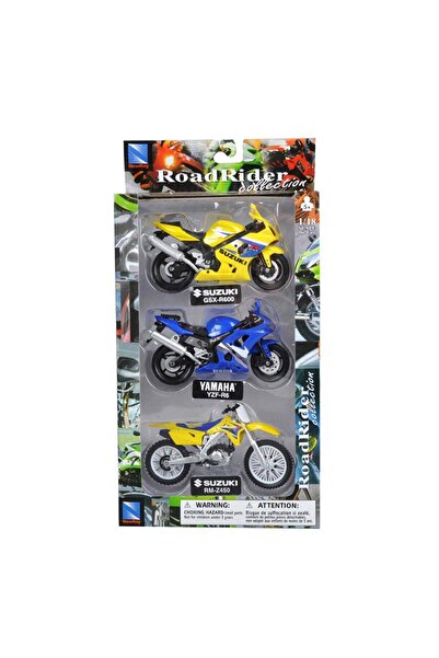 New Ray Set 3 motociclete metalice, New Ray, Suzuki Yamaha Suzuki, 1:18