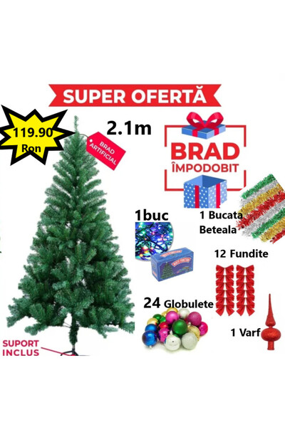 E-ANAMAG Προσφορά: Τεχνητό Χριστουγεννιάτικο Δέντρο 210 εκ., Περιλαμβάνεται Β...