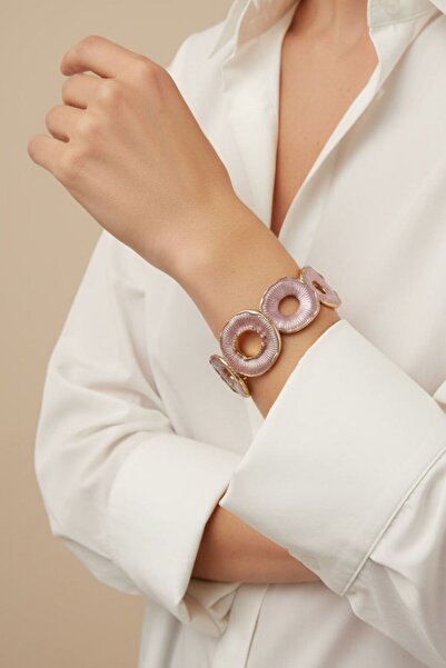 BHR AKSESUAR Pink Flower Detailed Zircon Stone Elastic Bracelet (2.5 cm)