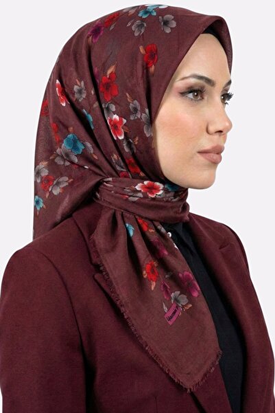 hadiora Women's Burgundy Floral Patterned Flared Scarf