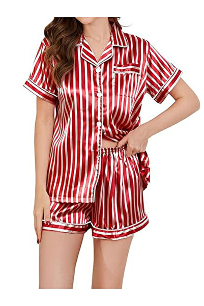 Take Two By Styli Red Striped Piping Shirt and Shorts Set