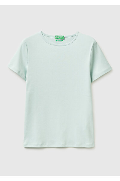 United Colors of Benetton Γυναικείο μπλουζάκι Aqua Green 100% βαμβακερό με λα...