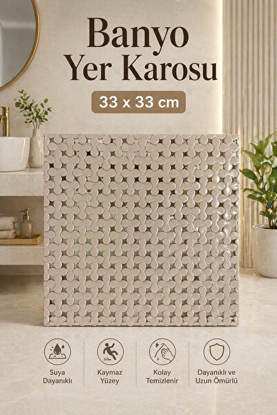 Poomy Desenli Banyo Yer Karosu 33x33 cm Kaymaz Kolay Temizlenir Karo