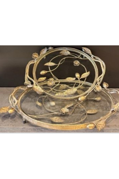 Savita Home FMA-623 2’li Metal Cam Tepsi Seti 37x8-47x8 cm Dekoratif Sunumluk...