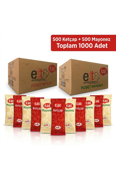 Tat Ketçap + Mayonez Seti 9 gr x 1000 Adet (500+500) Tek Kullanımlık Sos Hore...