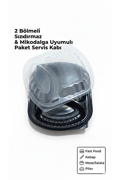 BSGSHOP 2 Bölmeli Sızdırmaz Mikrodalga Uyumlu Paket Servis Kabı - Siyah Lüks ...