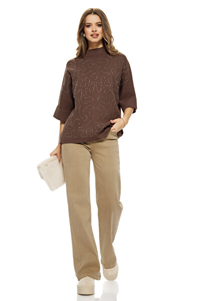 Fofy Blugi dama camel croială modernă, talie medie, denim lejer