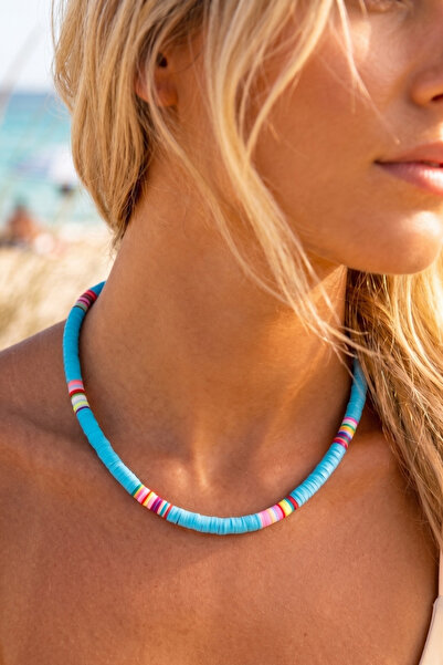 MiMi Mavi Renkli Fimo Kolye – Yazlık Minimal Choker Kolye