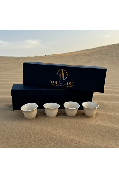Tohfa Luxe أكواب قهوة إيليت الإماراتية التقليدية - مجموعة من 4 قطع في صندوق ه...