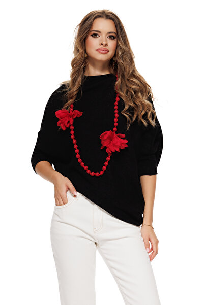 Fofy Women's black sweater with modern asymmetrical cut and butterfly sleeve