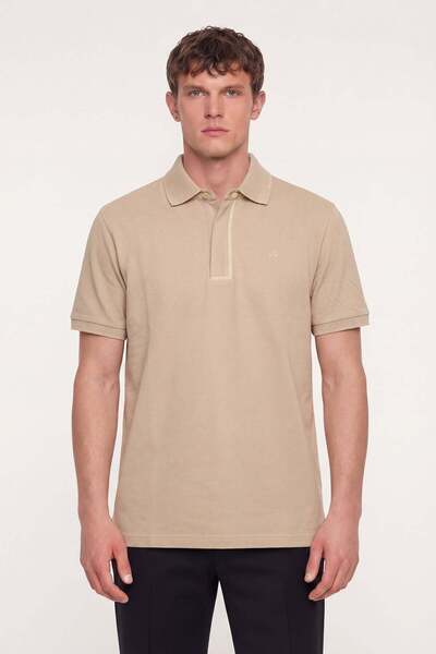 Men's Sand Slim Fit 100% Cotton Pique Polo Neck T-Shirt