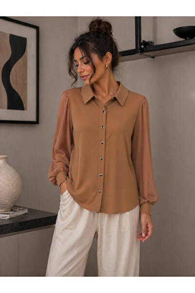 Becha Butik قميص بأكمام طويلة من التول