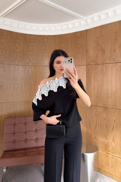 manana fashion Μπλούζα με δαντελένιο γιακά ειδικής σχεδίασης